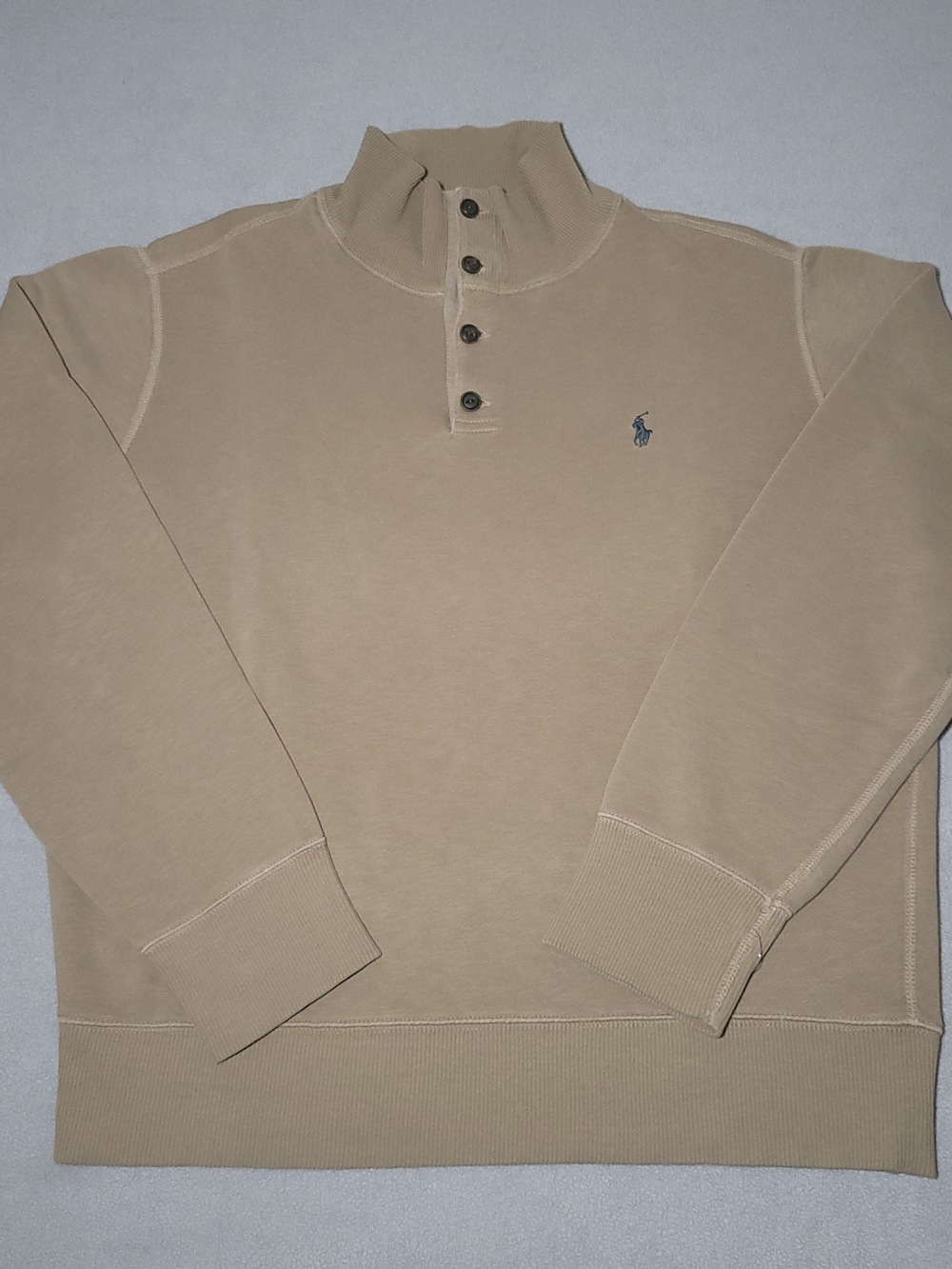 Vintage Polo Ralph Lauren Mock Neck Pullover Sweatshirt Khaki Beige Size L Pony